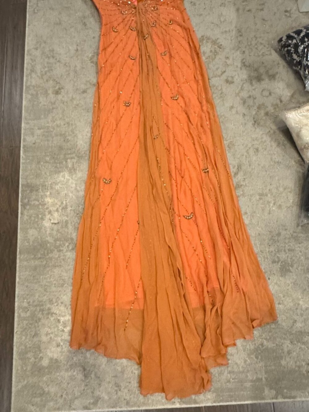 Sue Wong Silk Dress Y2K Evening Maxi Gown Fancy Peach Orange Gold Sz 6 New F9 - Picture 7 of 11